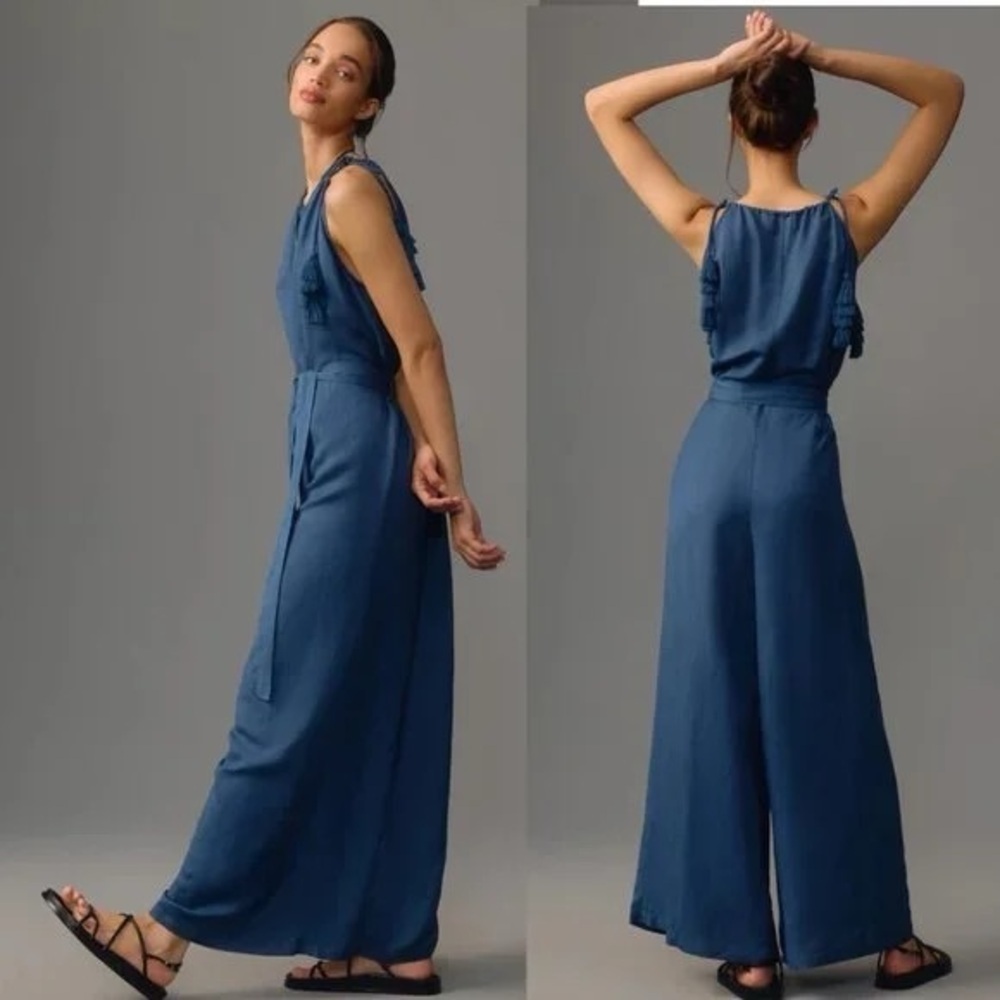 NWT Anthropologie Corey Lynn Calter Sleevless Linen Tassel Jumpsuit L/XL
